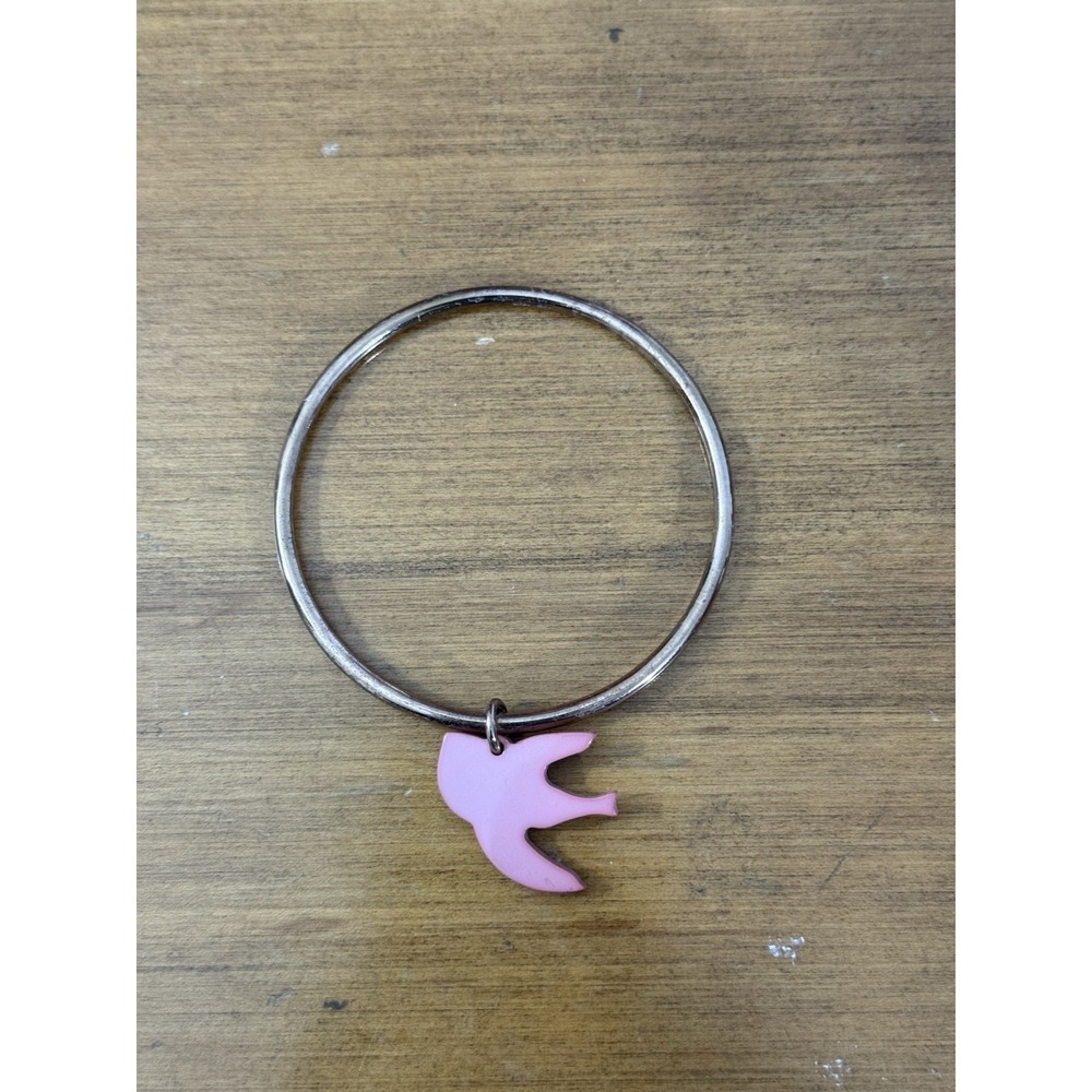 Marc By Marc Jacobs Pink Bird Bangle Bracelet Gold Enamel Dove Critter Hinged